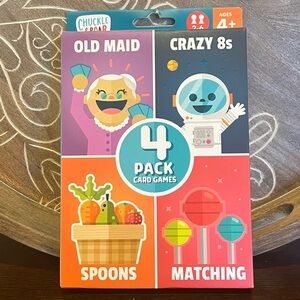 Chuckle & Roar New 4 Pack of Card Games: Old Maid, Crazy 8s, Spoons, Matching